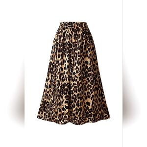 Plus Size Leopard Elastic Waist Midi Skirt
